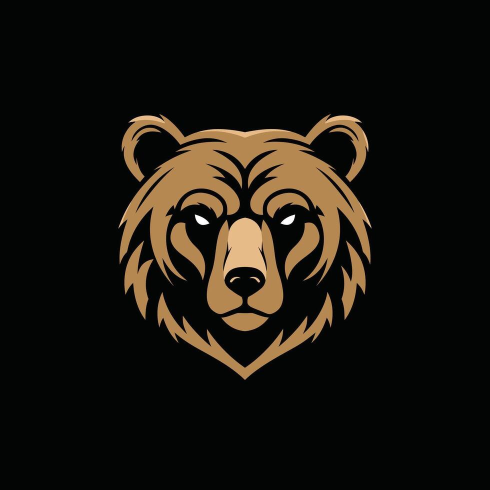 Brwon bear head logo design on a black background vector