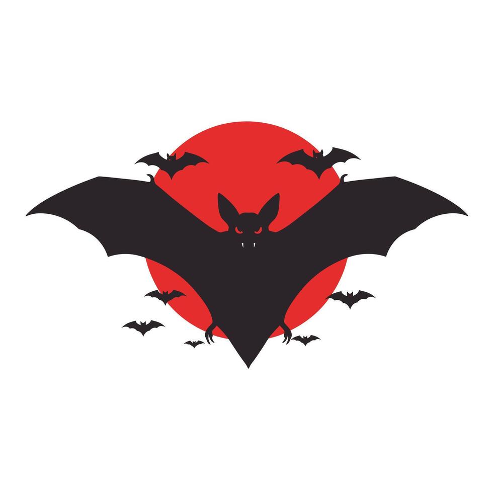 Bats in front of a red moon logo design vector