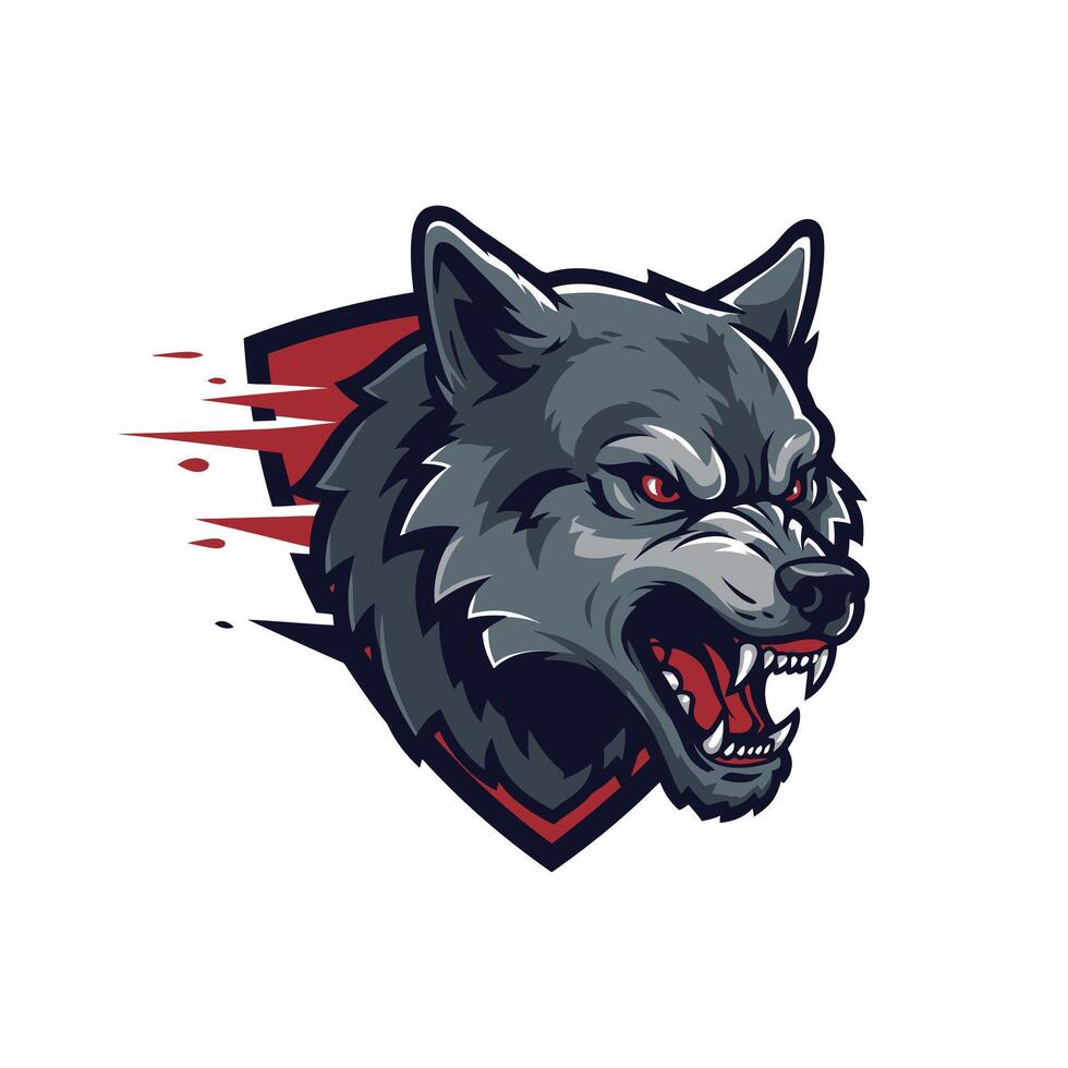 Wolf head logo design on a red shield vector
