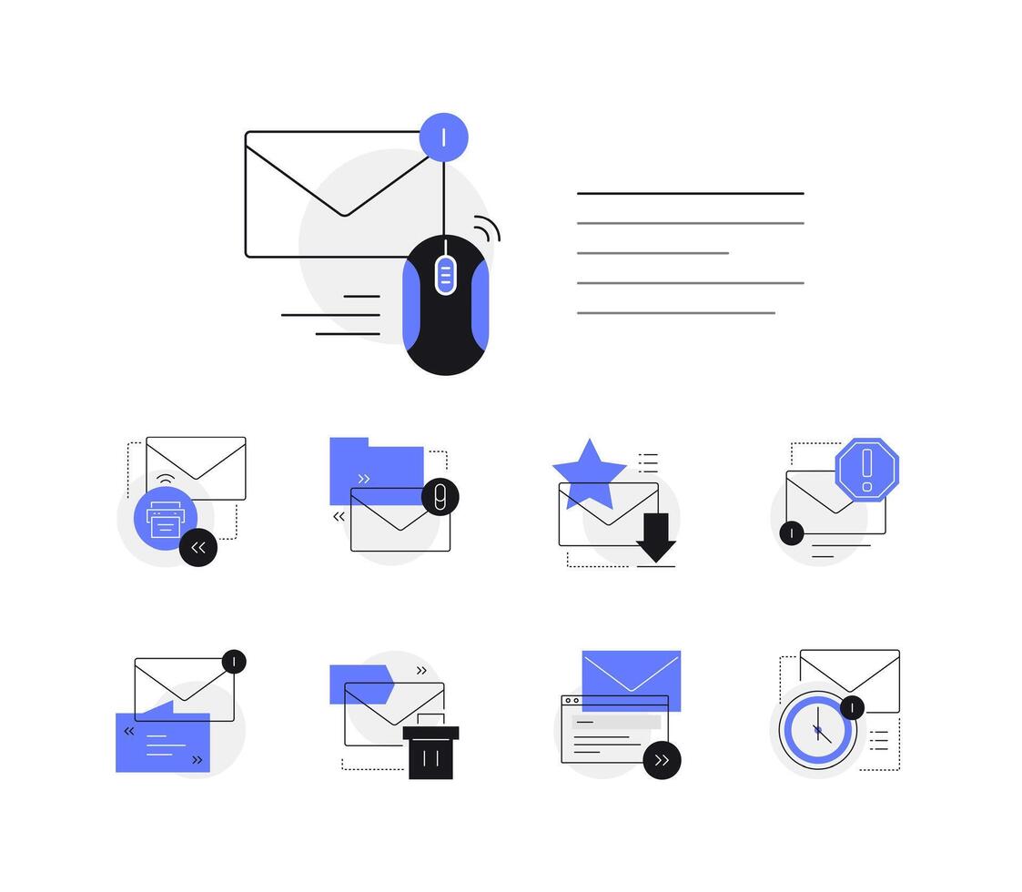 Email. Mailing list and newsletters. Set of simple line art icons vector