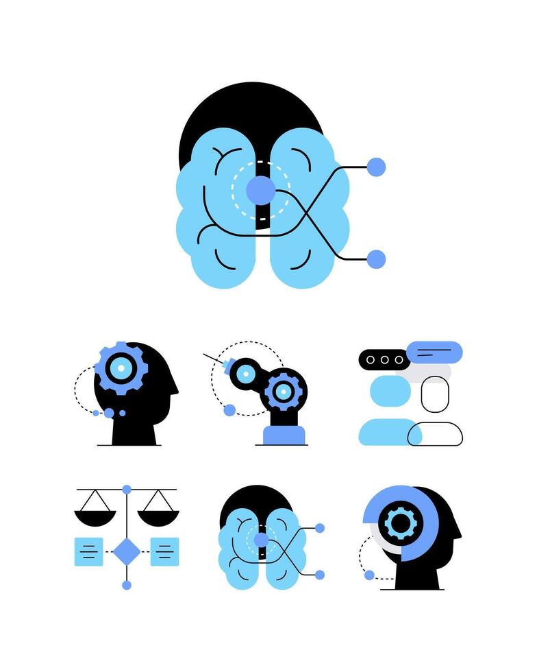 Ai, robotics and machine learning. Set of flat icons vector