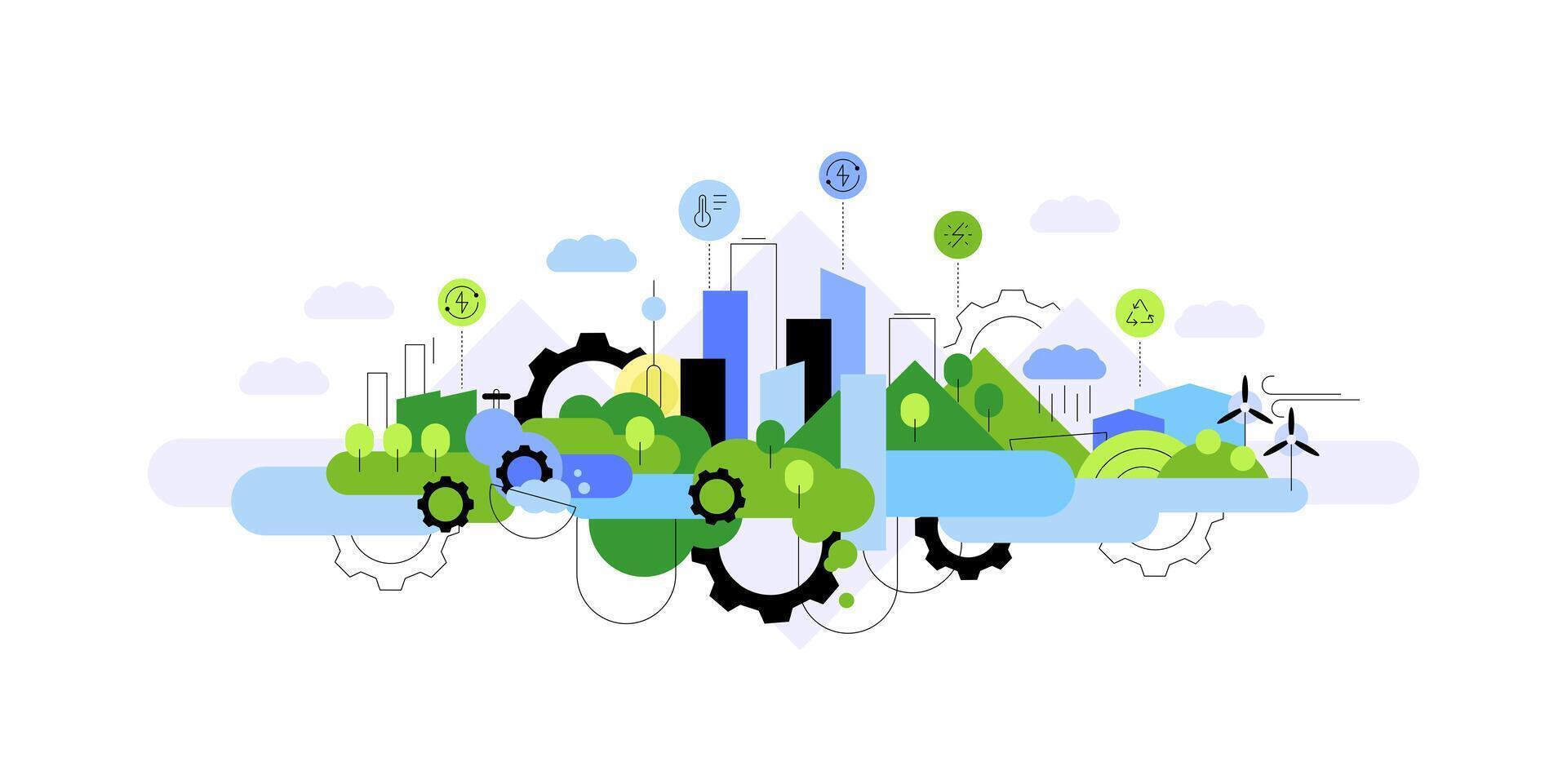 Eco smart city and sustainable technologies. Urban landscape vector
