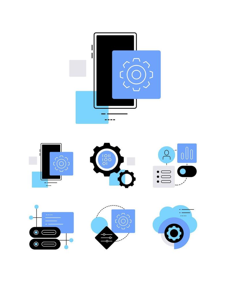 High tech and development concepts. Set of flat icons vector