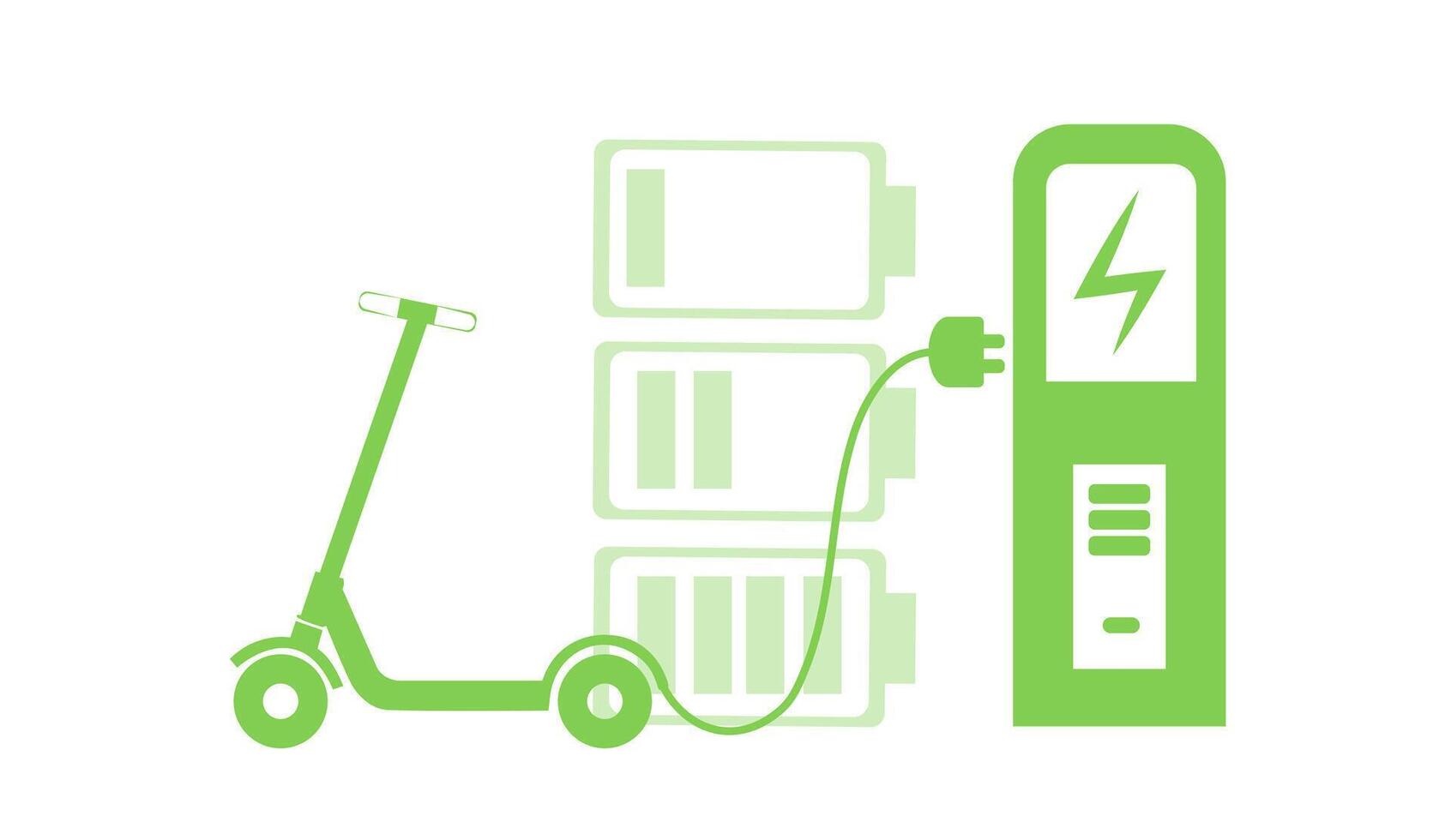 Electric Scooter Charging Station with Battery Stack, Green vector