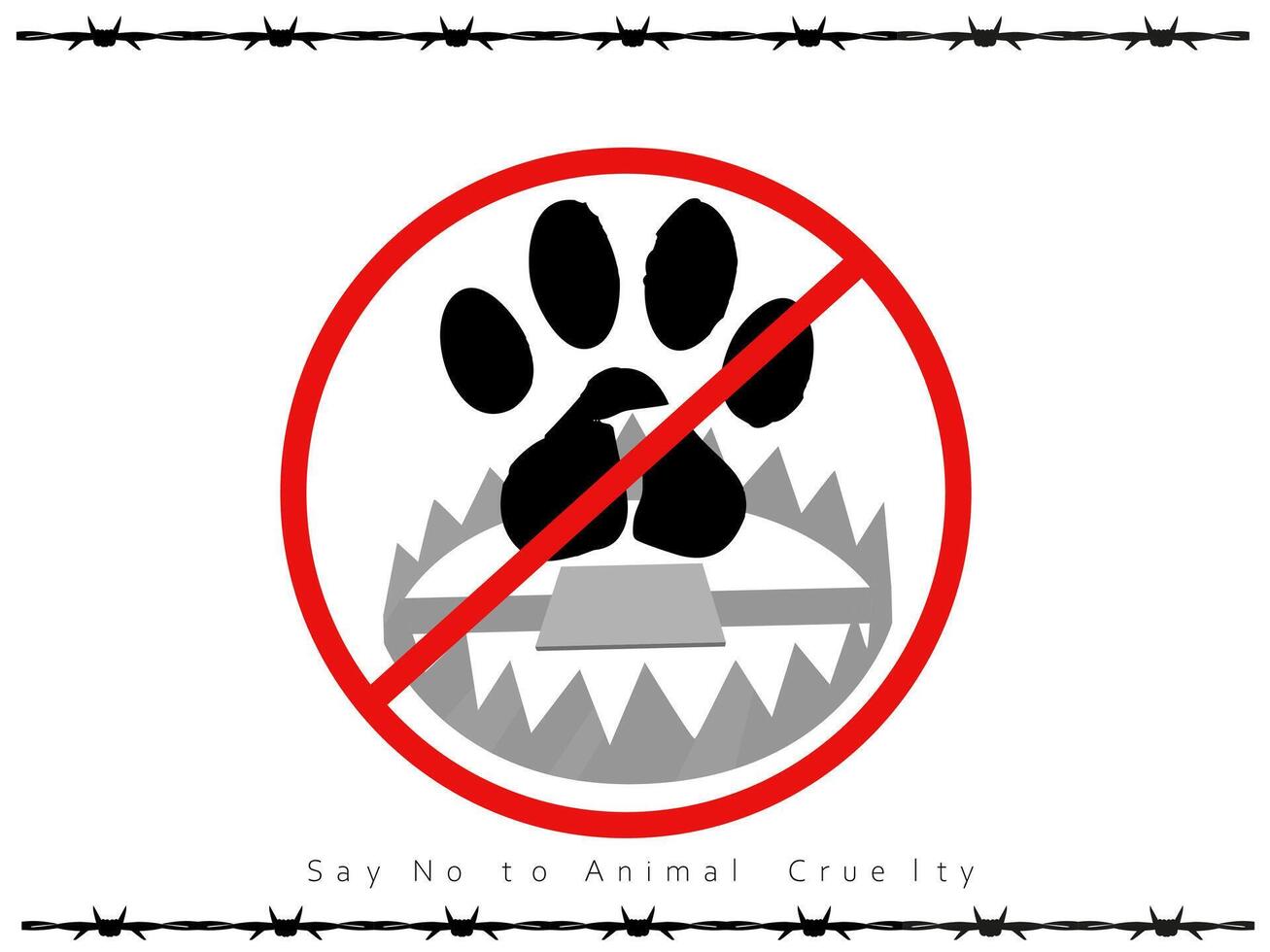 Anti Animal Cruelty Poster with Red Prohibition Paw and Trap Symbol vector