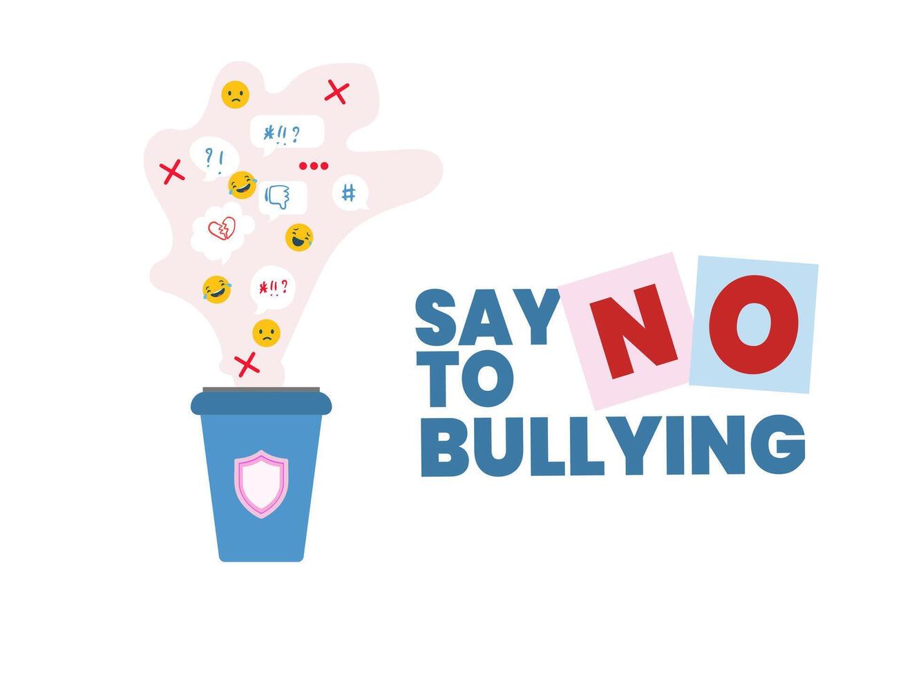 Say No to Bullying Poster with Trash Bin and Negative Emotions Illustration vector