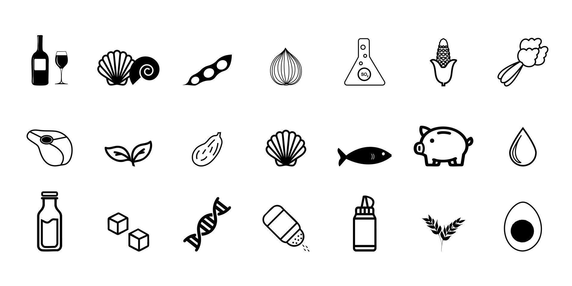 Food Allergen Icons, Editable Line Icons of Common Ingredients and Intolerances vector