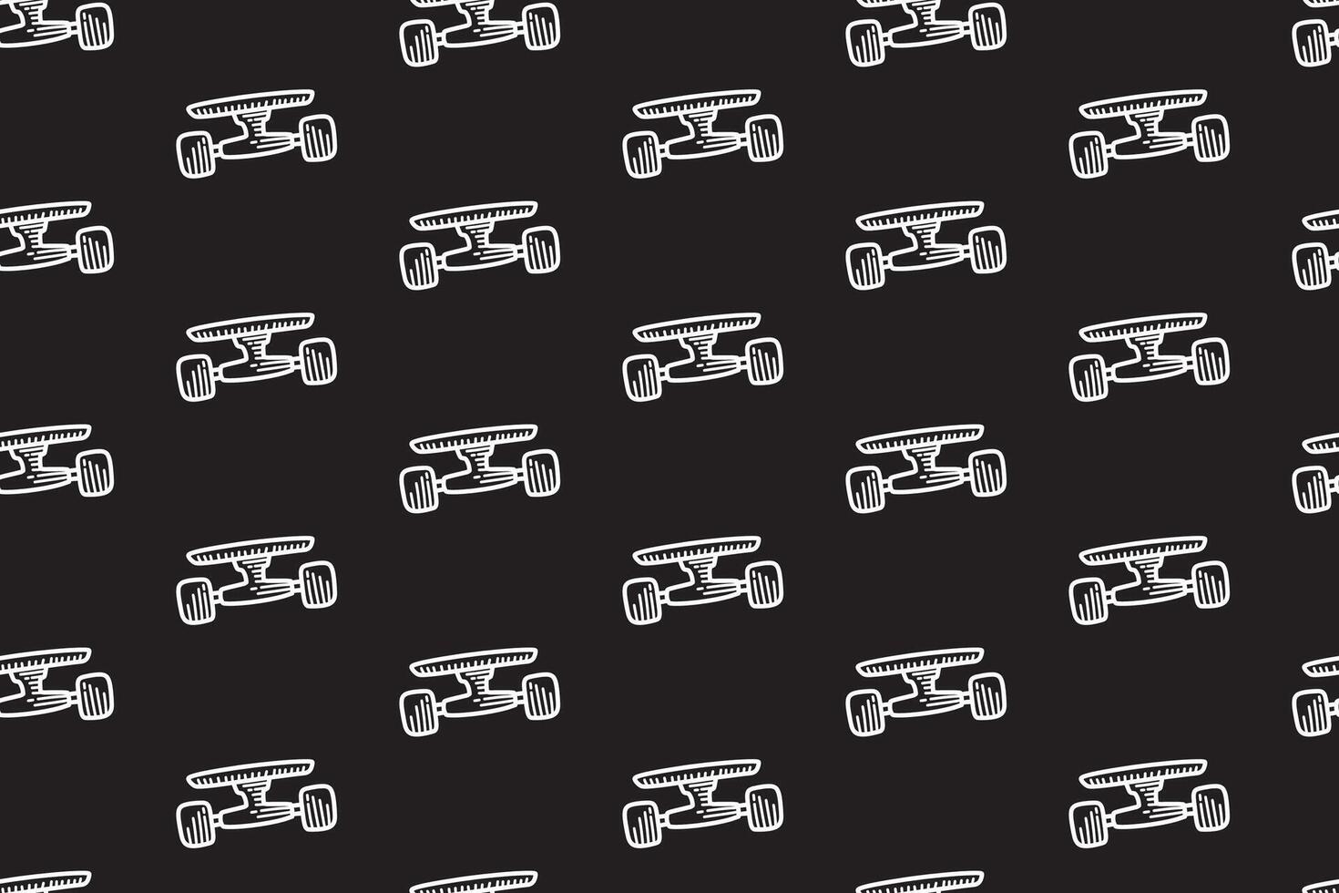wheel and truck skateboard line art seamless pattern on black background. retro skating with trucks and wheels engraving hatching pattern background for skateboard sport and shop merchandise vector