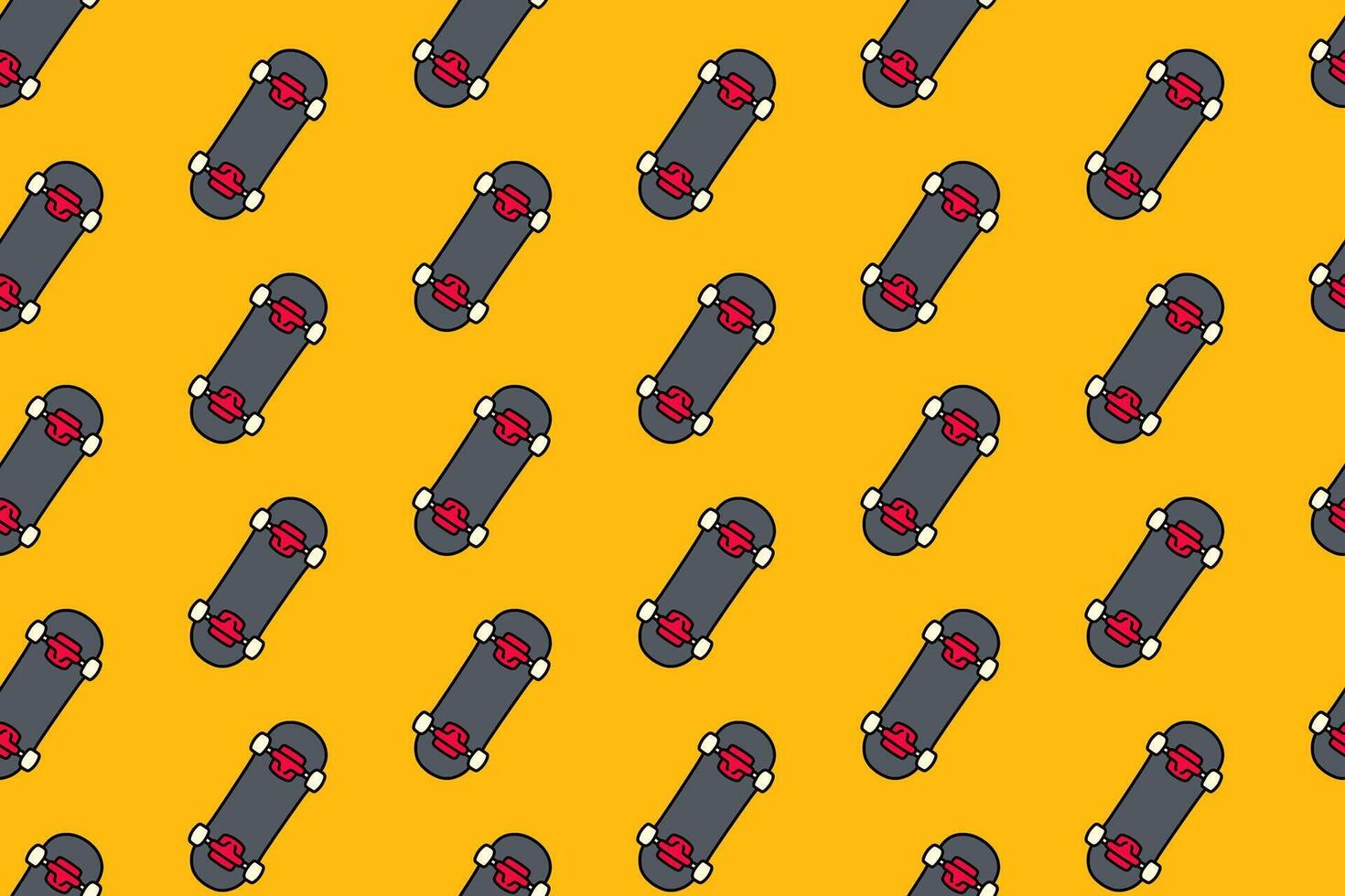 skateboard with back flip colorful pattern on yellow background. skater board with back view doodle seamless pattern background for skateboard sport and skate parts shop merchandise vector