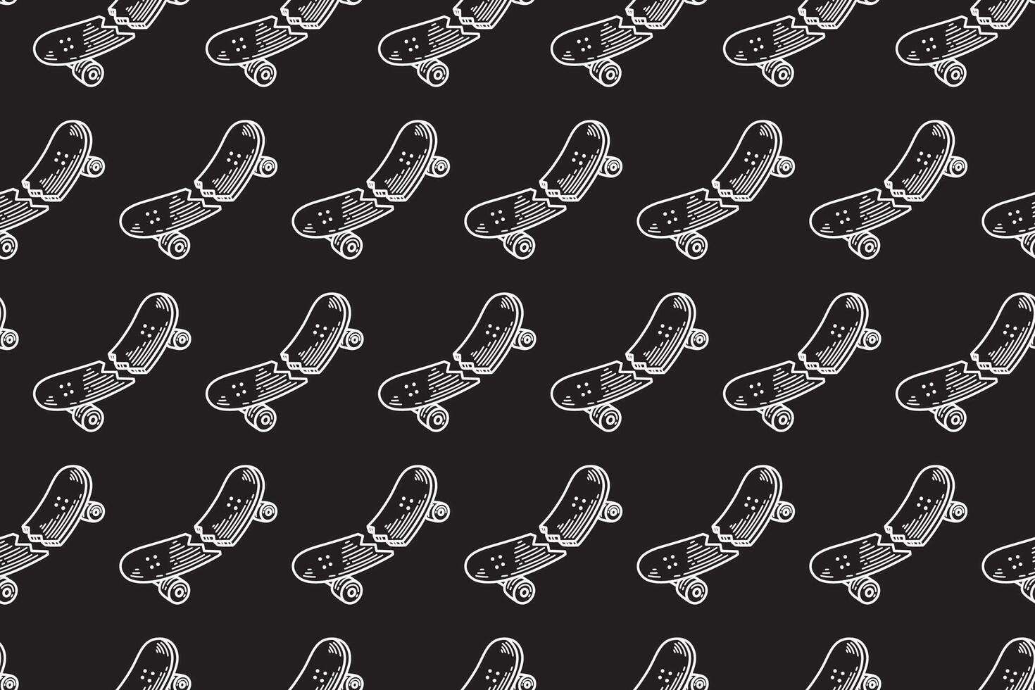 skateboard broken line art seamless pattern on black background. retro braking skateboard engraving hatching pattern background for skateboard sport and skate parts shop merchandise vector