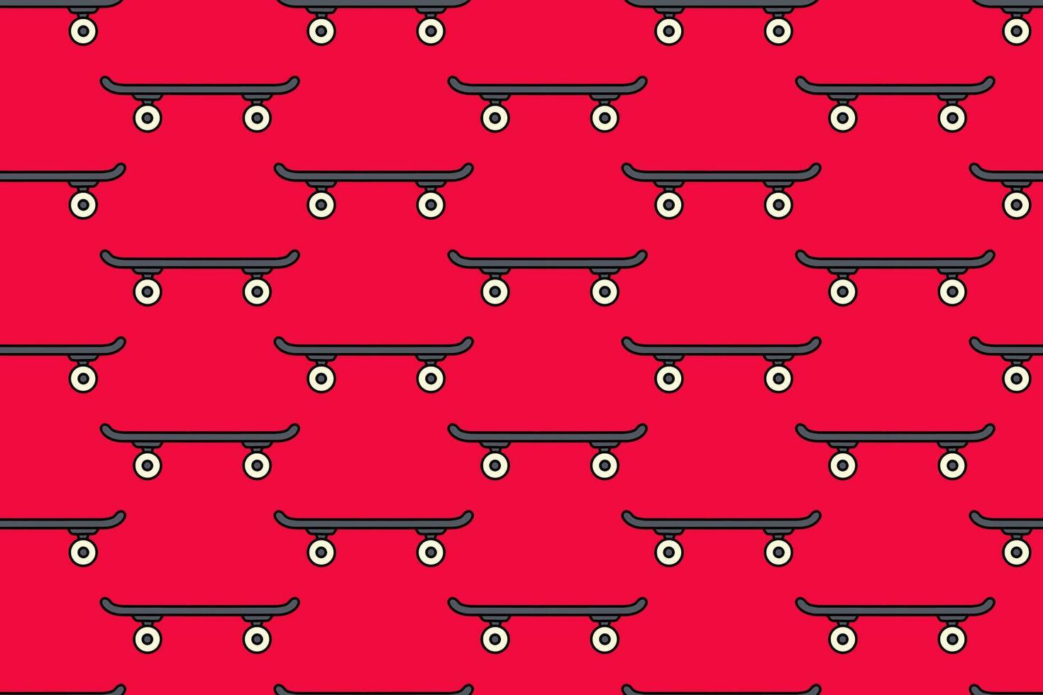 skateboard side view colorful pattern on red background. skater board with wheels and trucks doodle seamless pattern background for skateboard sport and skate parts shop merchandise vector
