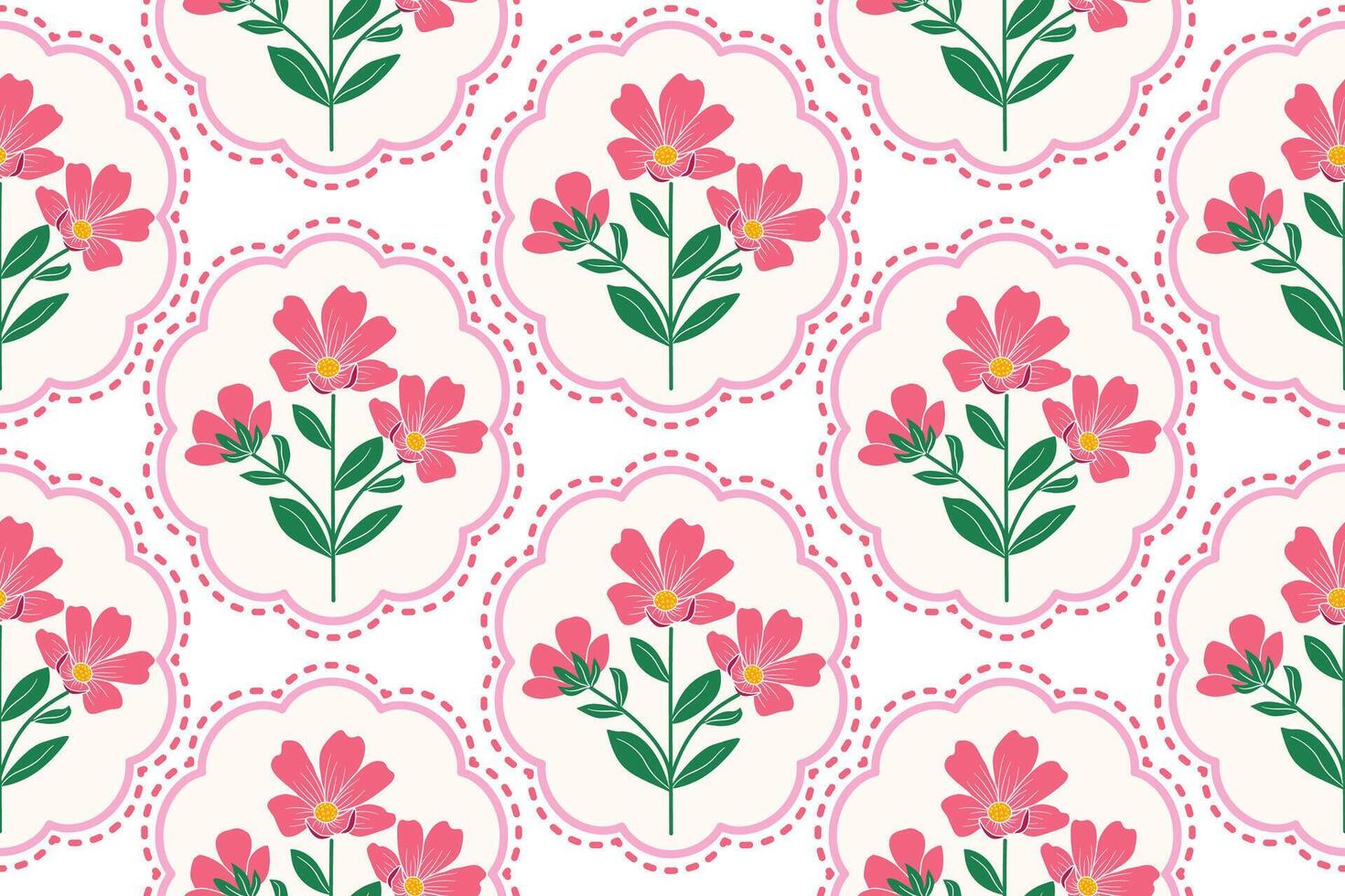 Flower pink blossom pattern on white background. vector