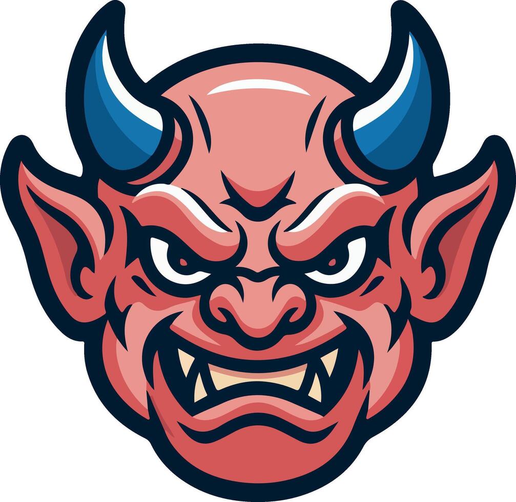 A red devil head with horns and blue eyes vector