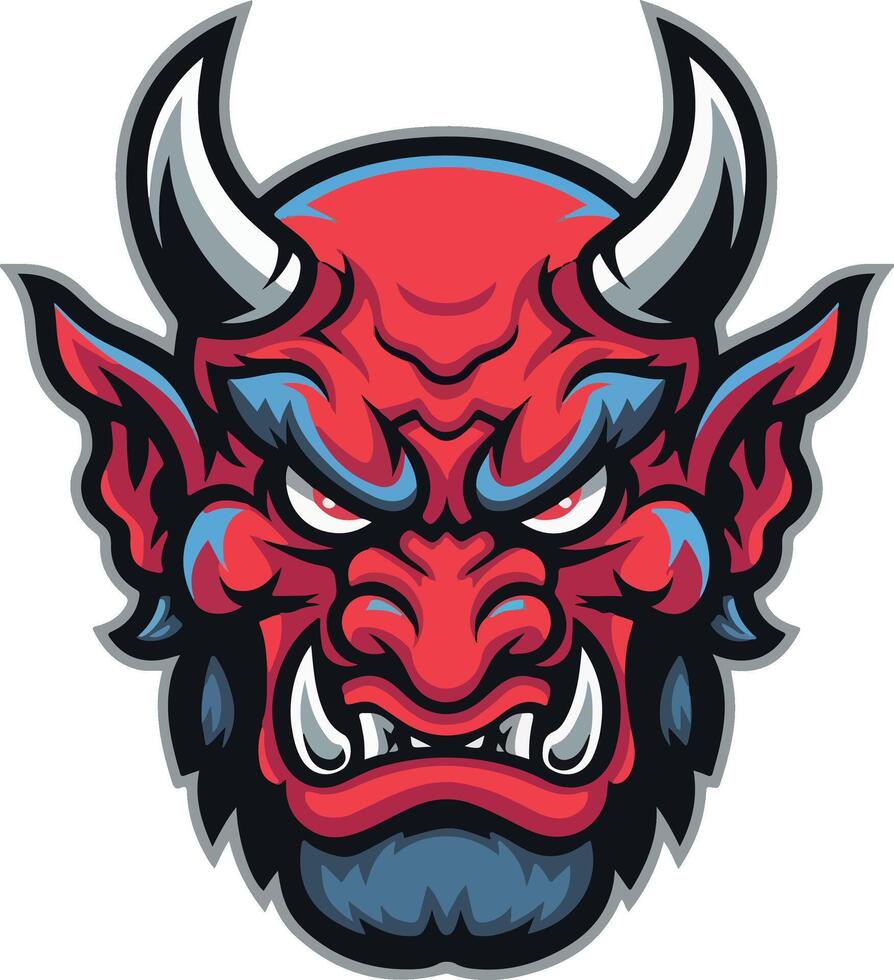 A red devil head with horns and a red face vector