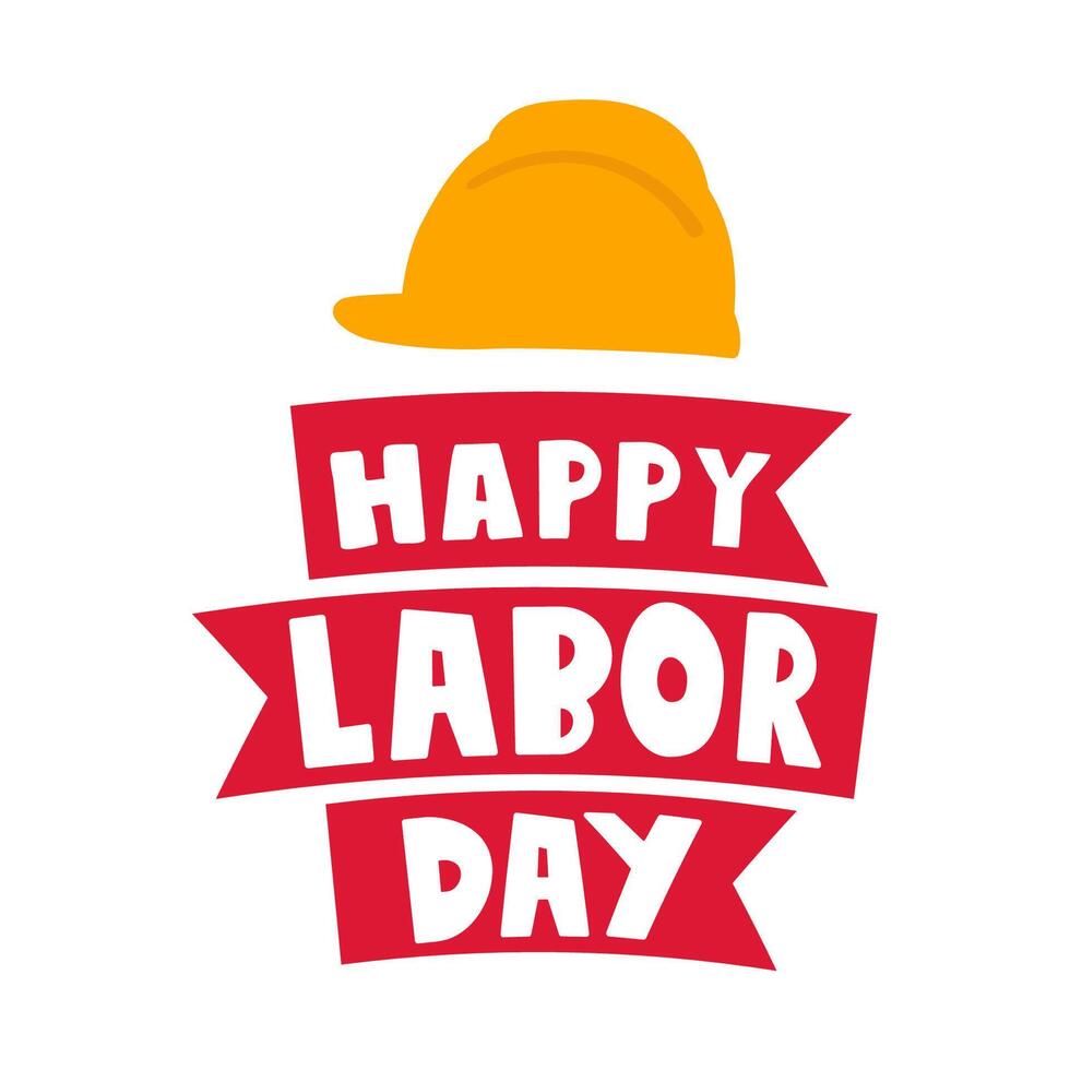 Red ribbons. Happy labor day. Work helmet. Flat design. Illustration on white background. vector