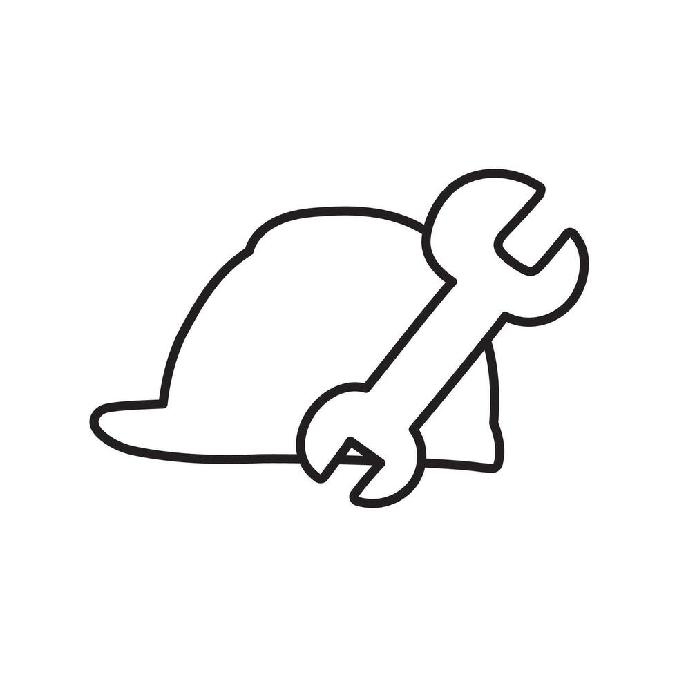 Safety helmet and wrench. Outline icon. design. Illustration on white background. vector