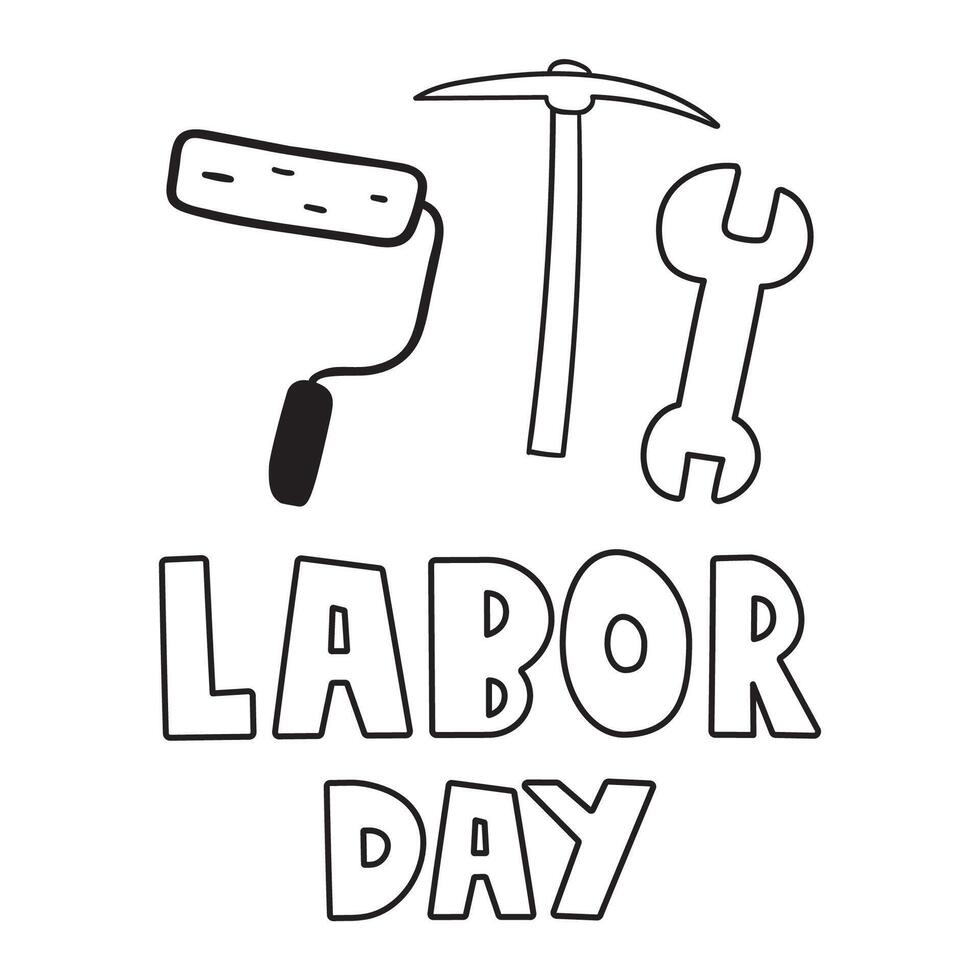 Labor day. Work tools. Banner. illustration. Outline design on white background. vector