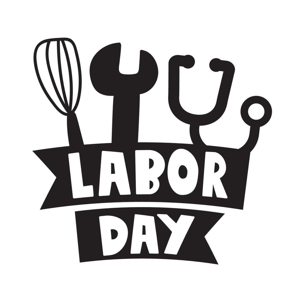 Ribbons with text - Labor day. Work tools. Graphic design. Illustration on white background. vector