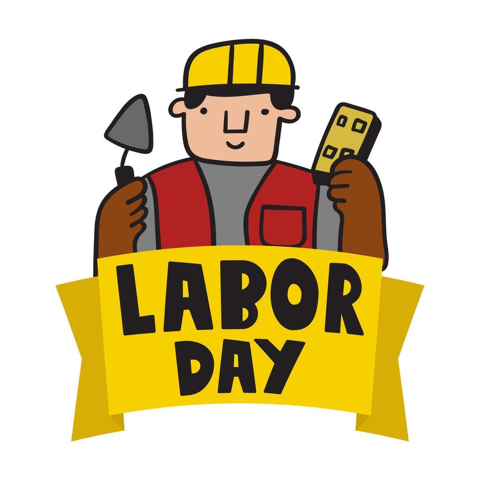 Labor day. Worker. Hand drawn flat design. Illustration on white background. vector