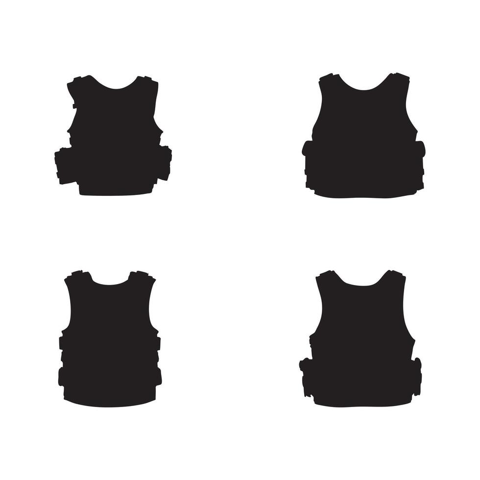 bulletproof vest silhouette set tactical armor symbols isolated on white background vector