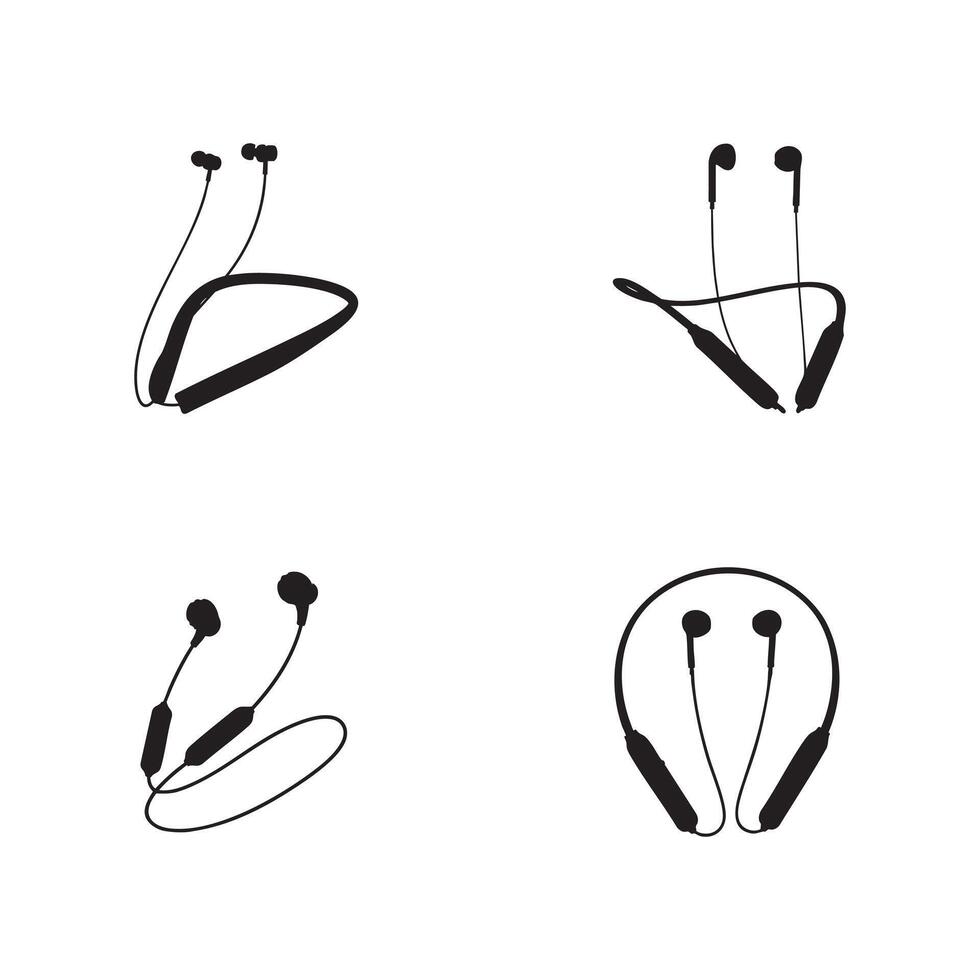 Headphones and Earphones Silhouette Icon Set Collection for Web and App Design Elements Isolated on White Background vector