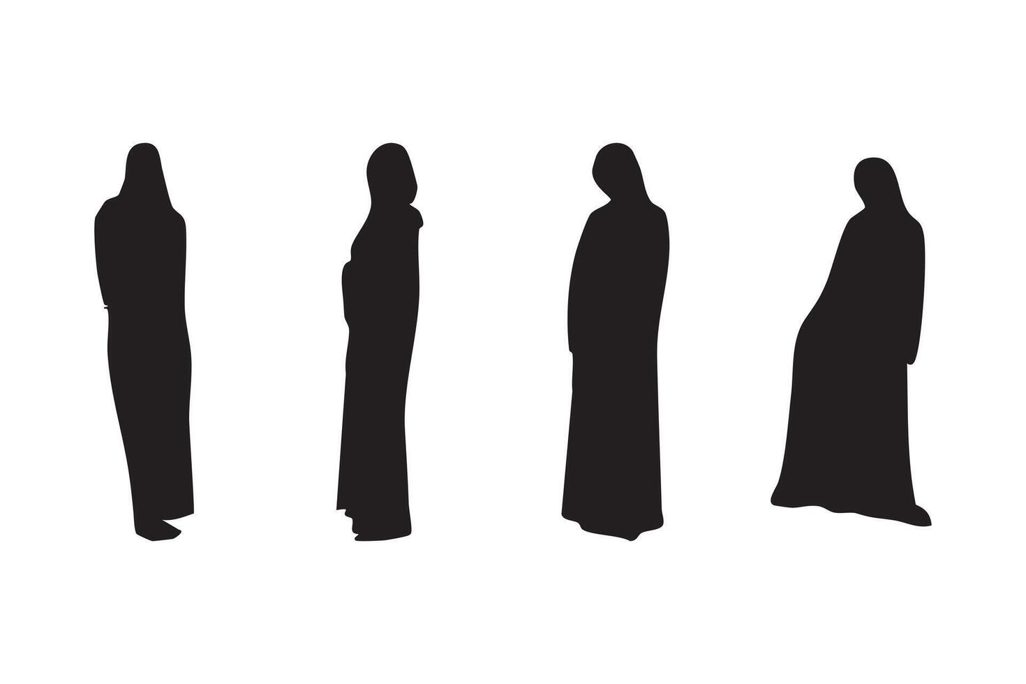 Silhouette Set of Muslim Women from Back View Traditional Islamic Dress Illustrations Representing Cultural Identity and Peace, Isolated on White Background vector