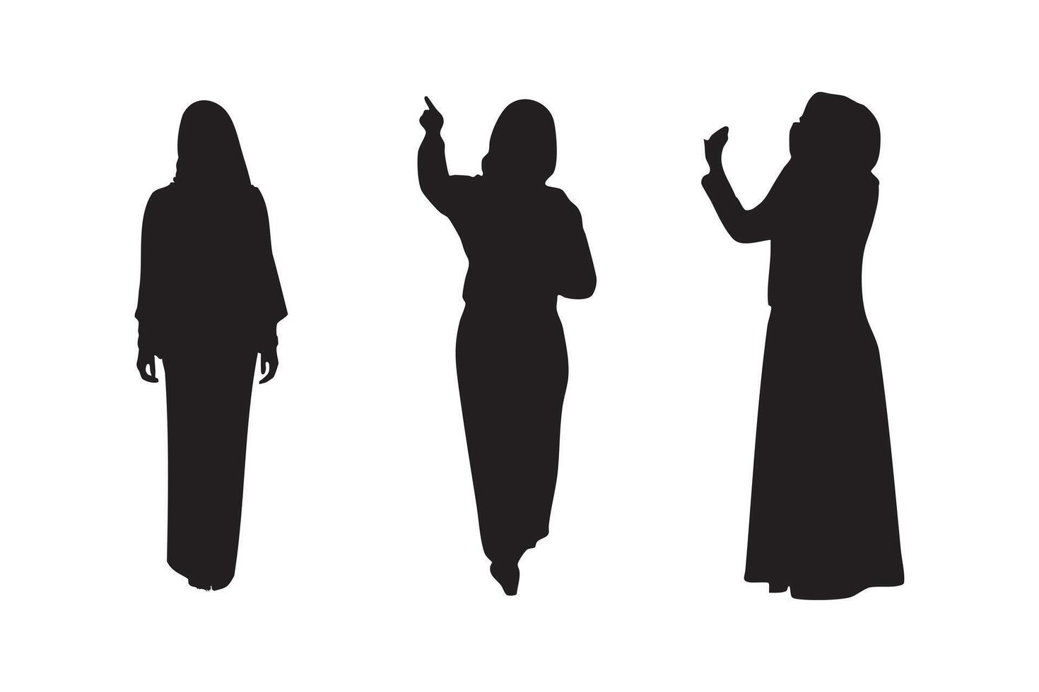 Muslim Woman Back View Silhouette Set Traditional Islamic Dress Illustrations Symbolizing Cultural Identity and Peace Isolated on White Background vector