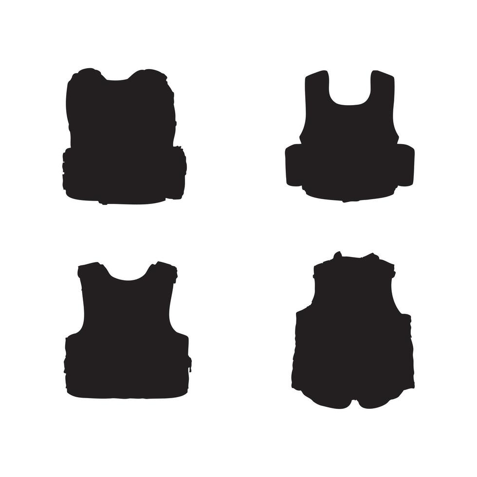 Bulletproof Vest Silhouette Icon Set Tactical Armor Symbols Isolated on White Background vector