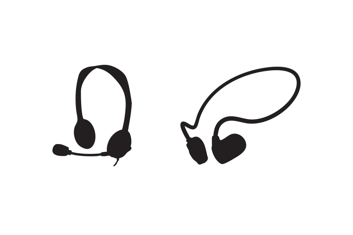Headphones and Earphones Silhouette Icon Set Collection for Web and App Design Elements White Background vector