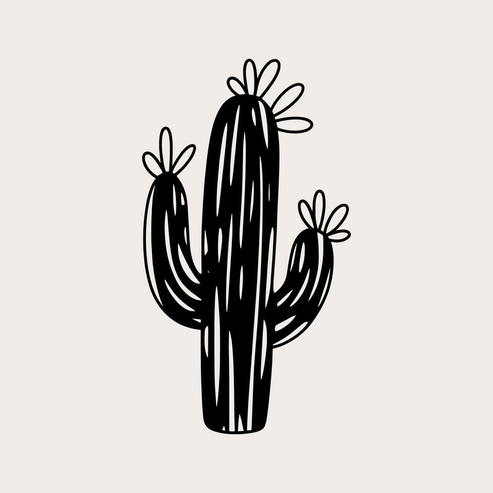 a cactus is drawn in black and white vector