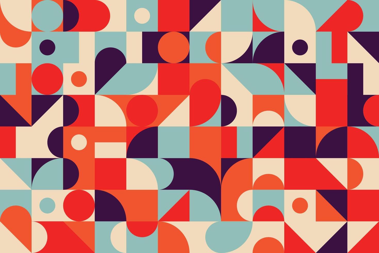 Dynamic flat geometric elements forming an artistic and seamless mosaic pattern in bright colors vector