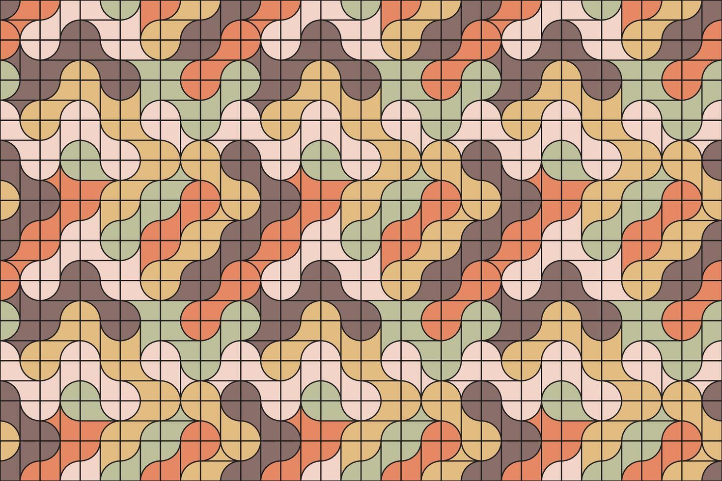 Abstract and colorful metaball grid with rounded shapes and retro tones, seamlessly connected into a decorative art pattern vector
