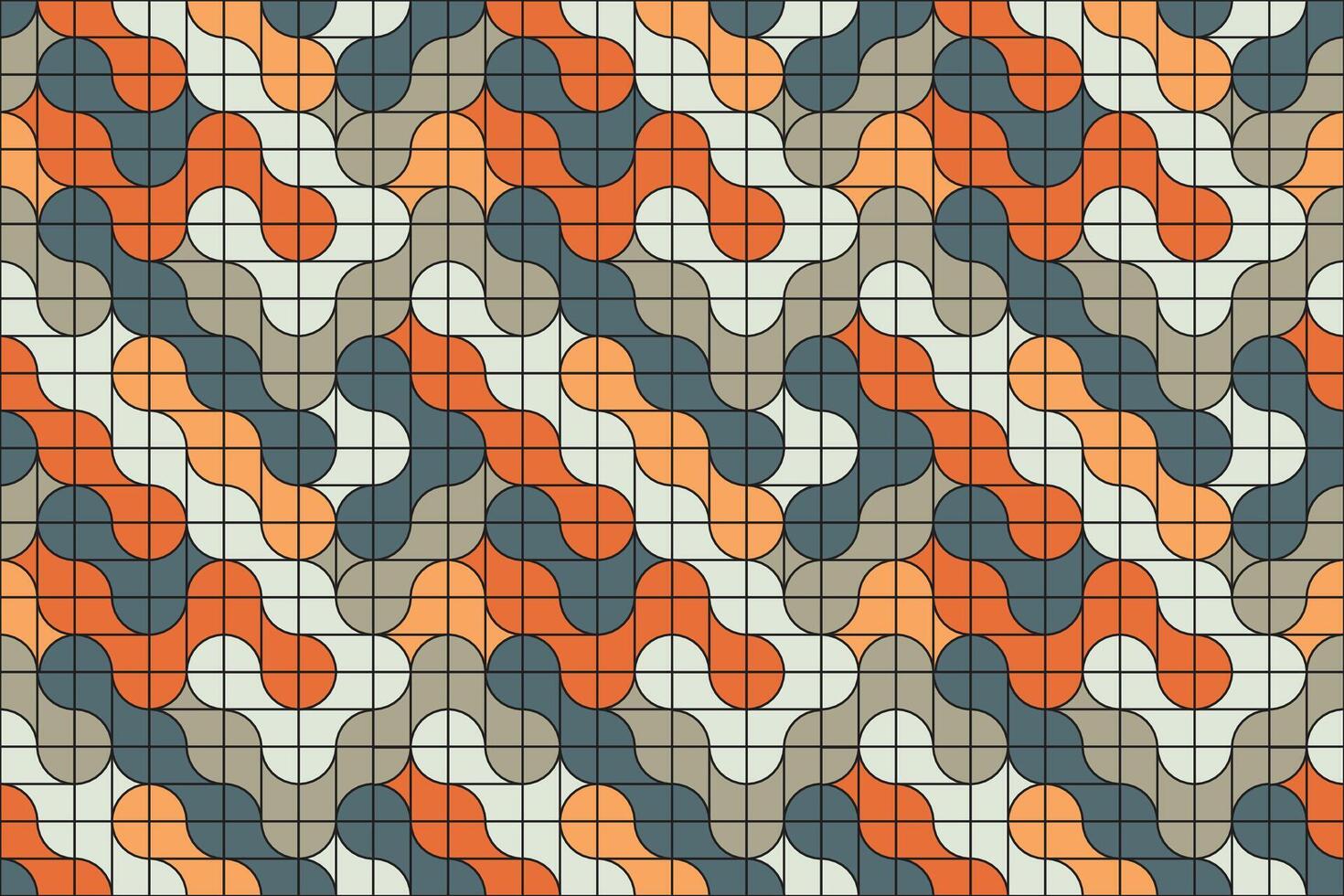 A harmonious combination of abstract shapes and retro colors in a seamless metaball design forming a decorative geometric pattern vector