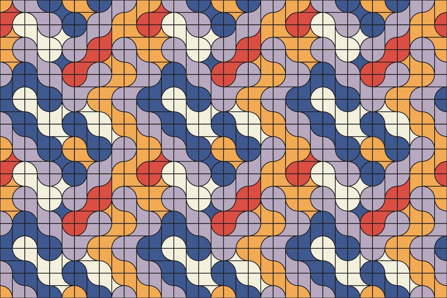 Bold and vibrant retro abstract background with interlocking metaball tiles forming a continuous and harmonious geometric pattern vector