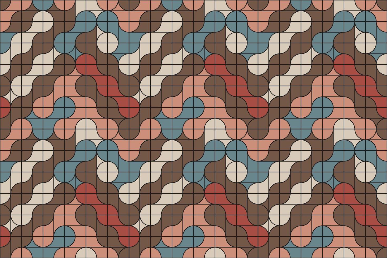 Geometric pattern filled with retro-colored metaball forms in a seamless, tiled layout evoking nostalgic artistic design vector