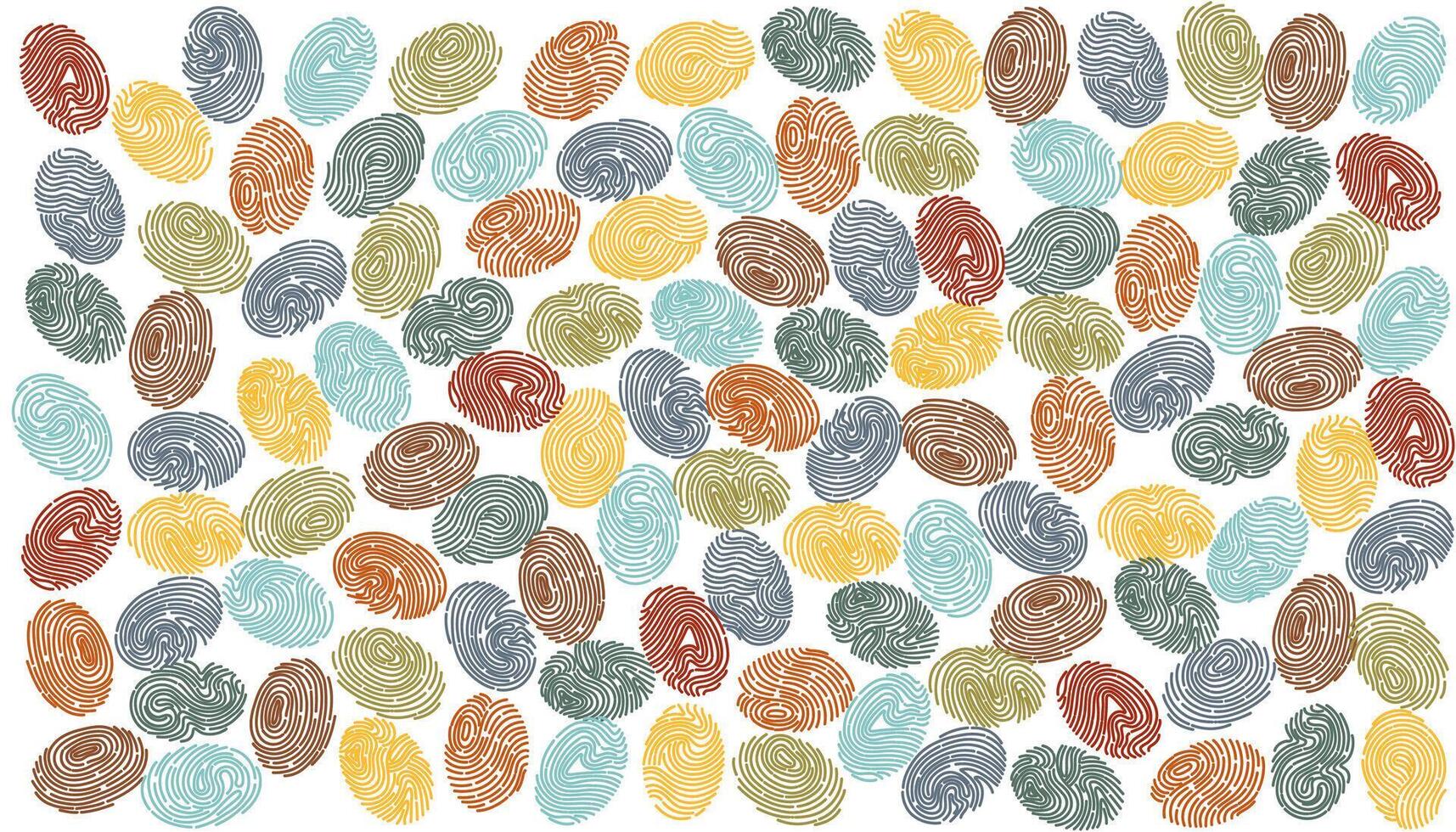 Set of colorful human fingerprints isolated on white . Authentication and identification concepts. Personal id. Concept of diversity, racial equality. vector