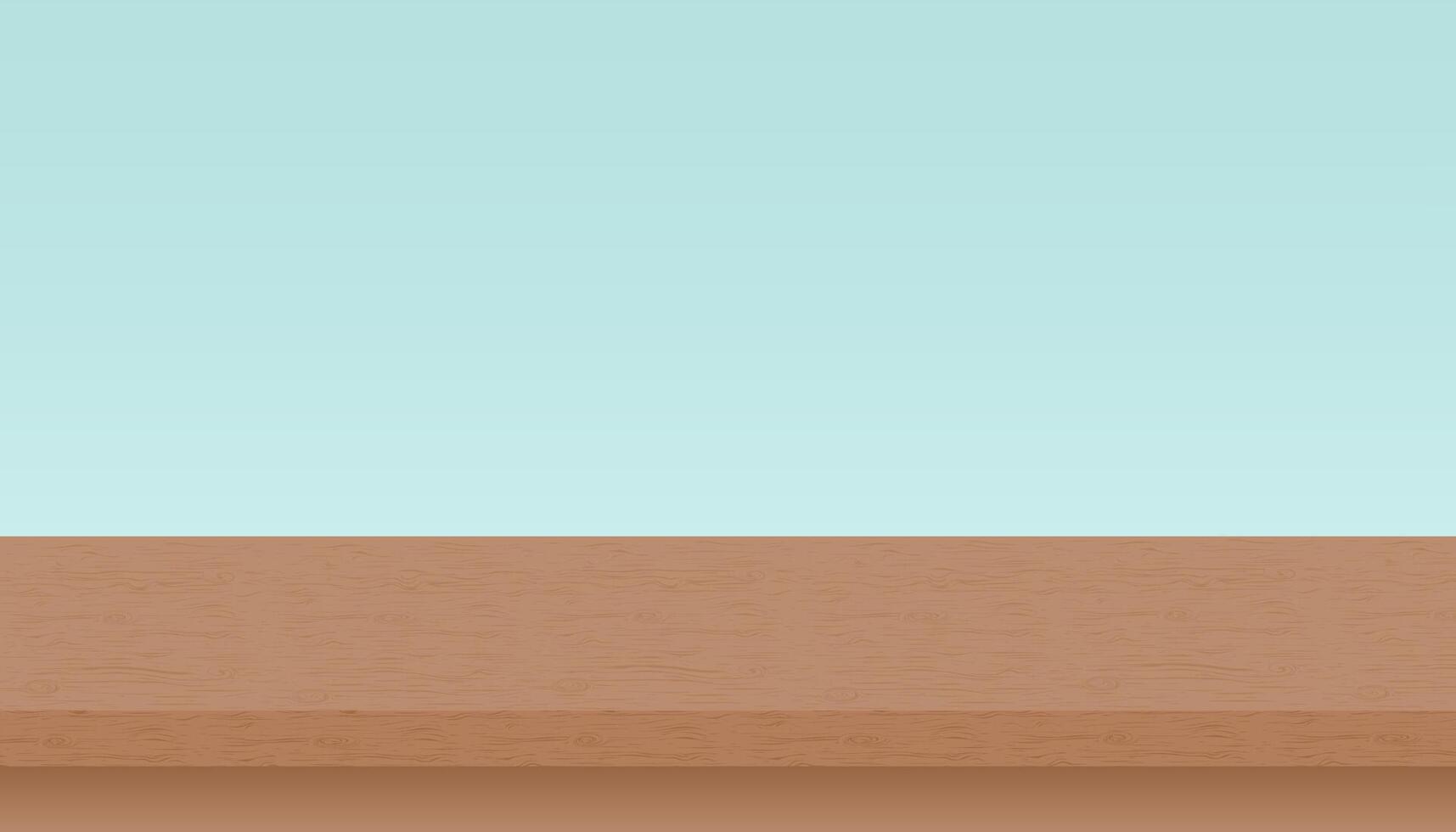 Wooden texture table, shelf isolated on blue background. Wooden surface of brown desk. Place for advertisement. vector