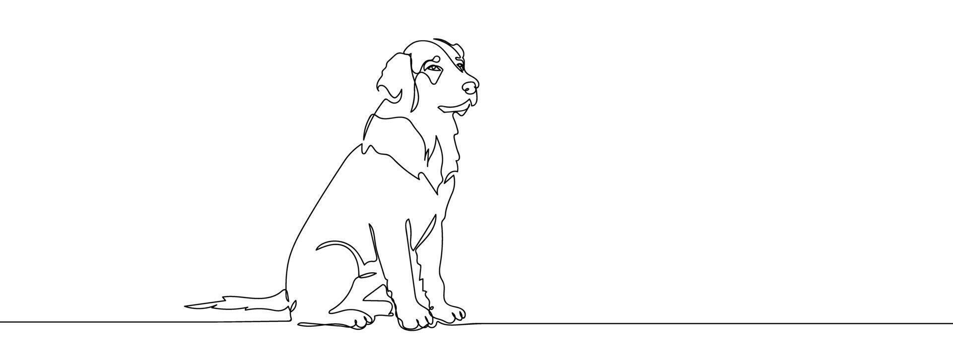 Continuous line, the dog is sitting and waiting line art vector