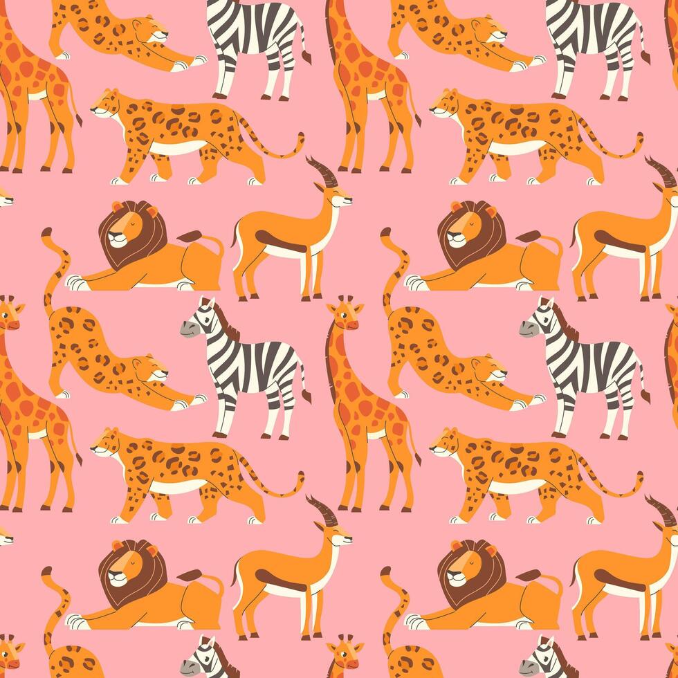 Seamless pattern with African animals on a light background vector