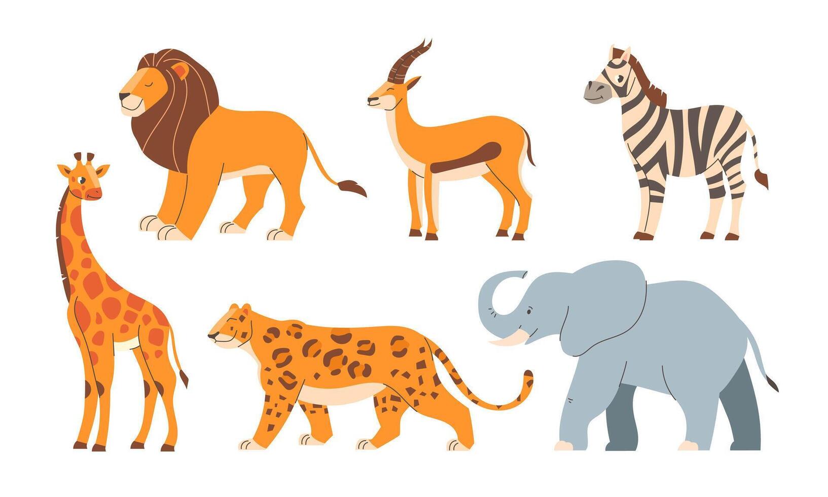 African Animals. Set of illustrations in flat style vector