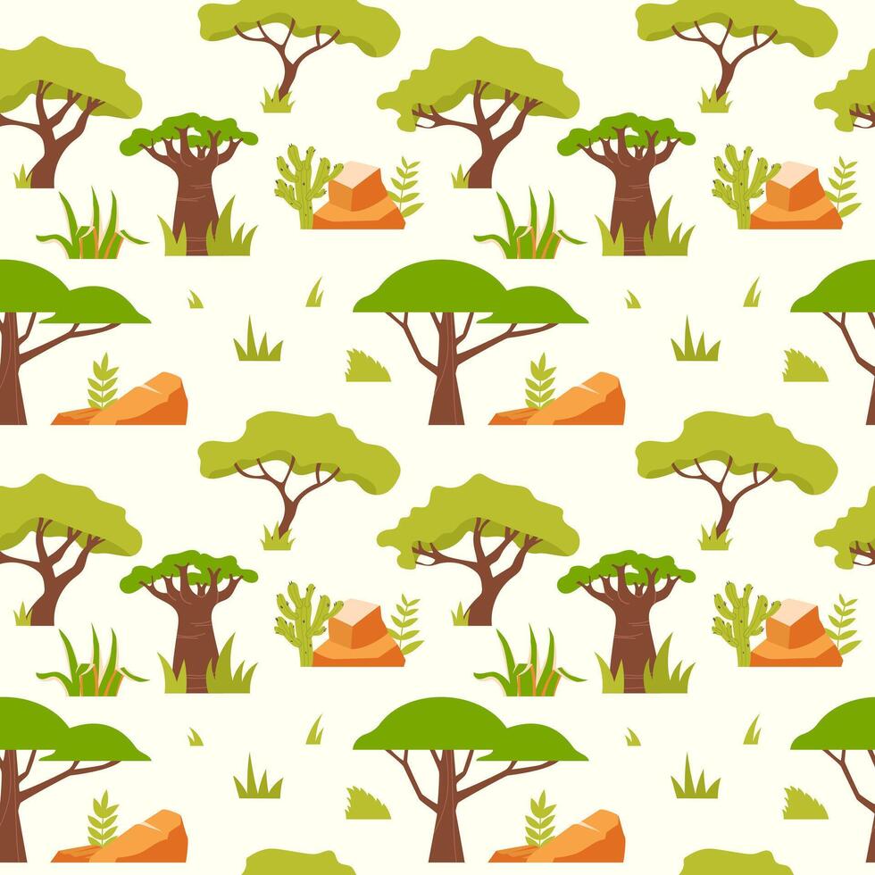 African landscape seamless pattern on light background vector