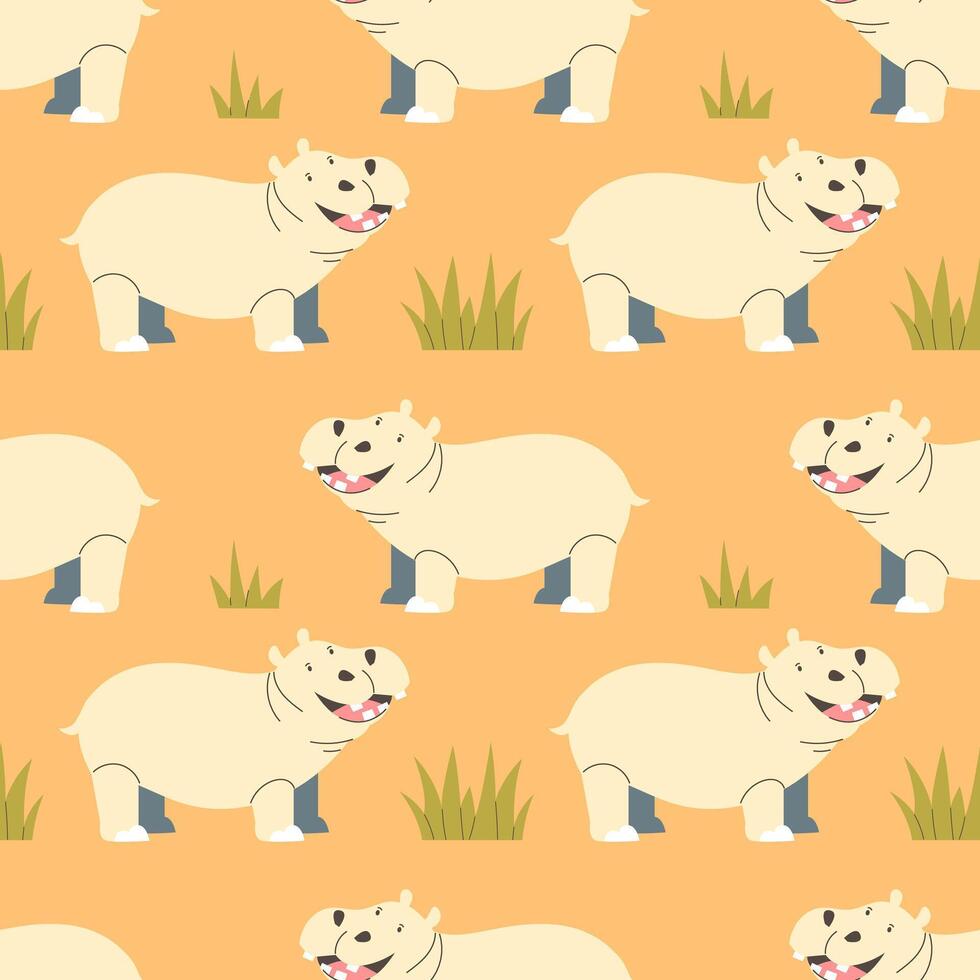 Cute hippos seamless pattern on light background vector