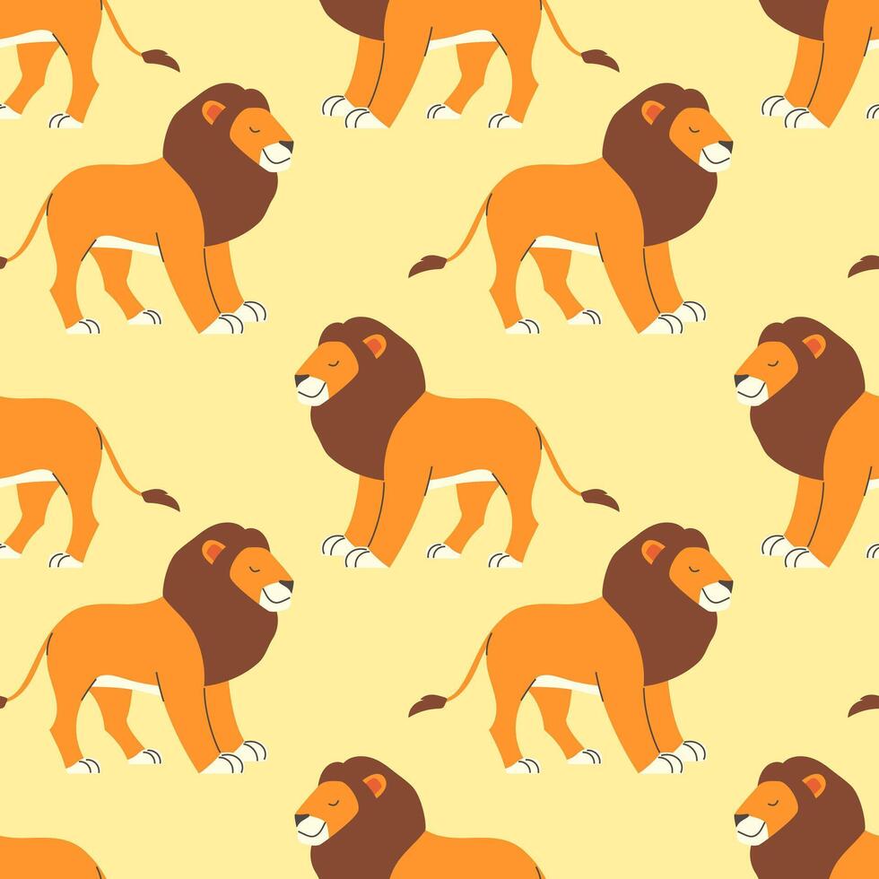 Cartoon lion in flat style seamless pattern vector