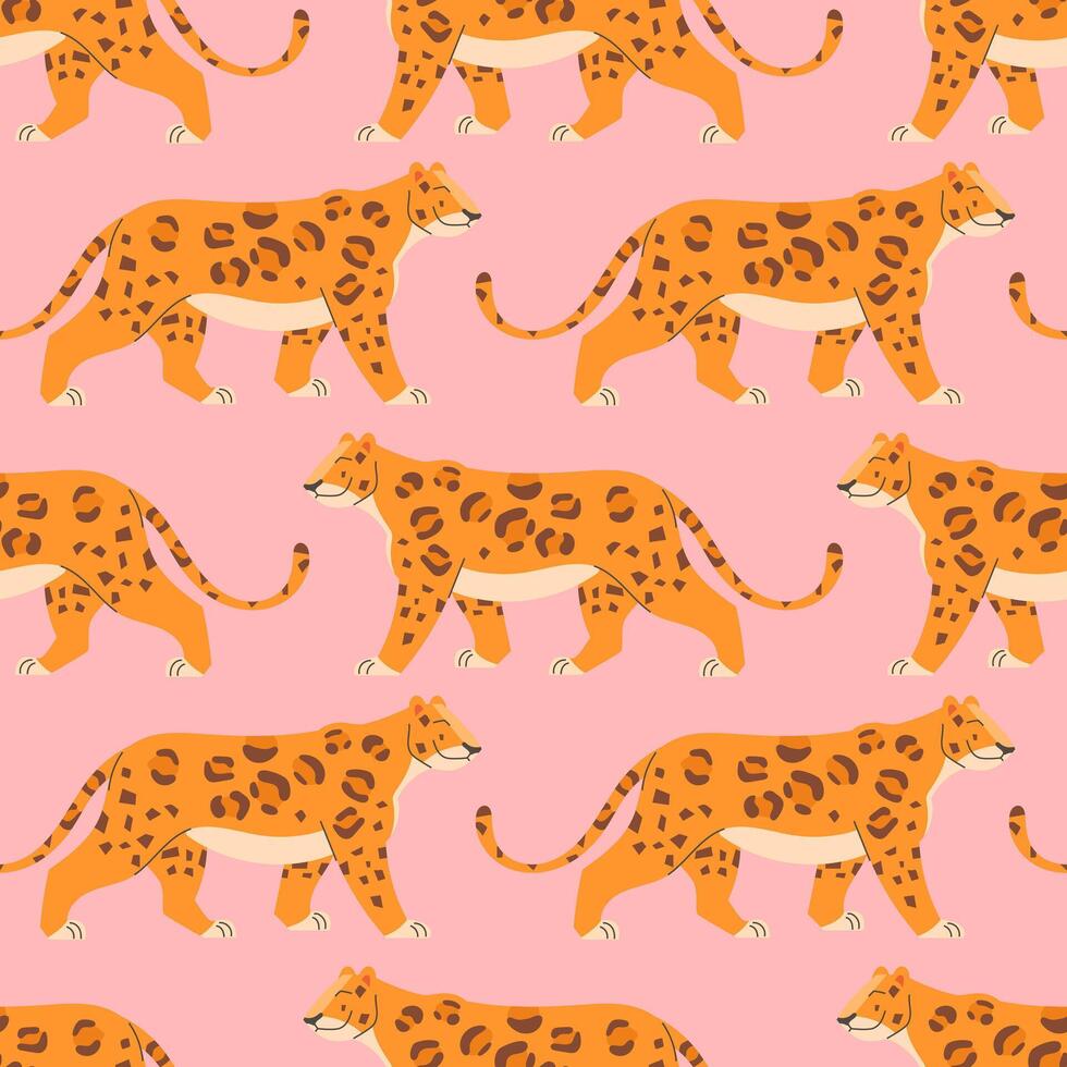 Leopard in flat style seamless pattern on light background vector