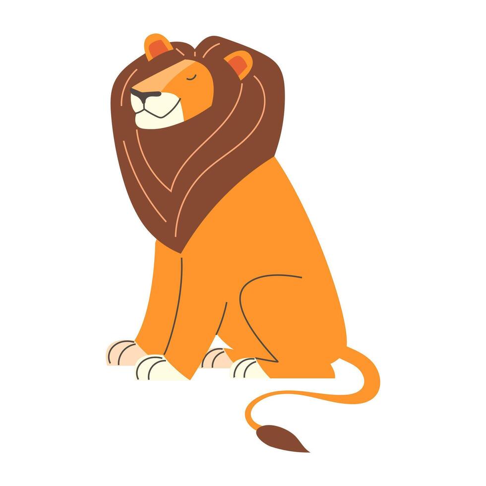 Cute lion in flat style isolated on white background vector