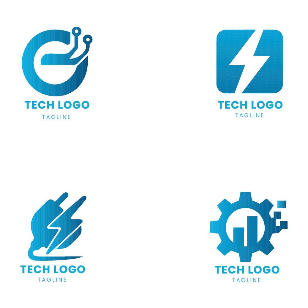 Set of modern tech logo designs with abstract technology icons for branding and innovation vector