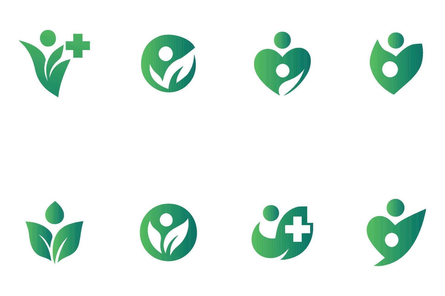Green Health and Wellness Leaf Logo Icon Set vector