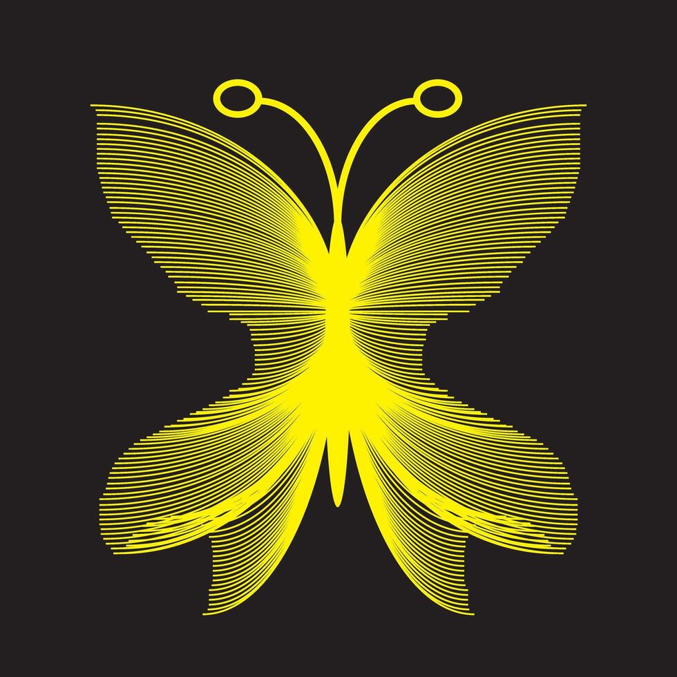 Abstract Yellow Butterfly Art with Radiating Lines on Black Background vector
