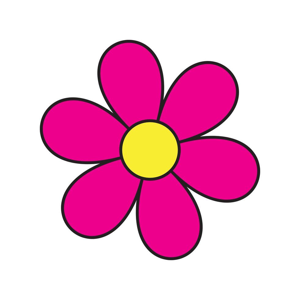 Bright Pink Cartoon Flower with Yellow Center and White Background vector