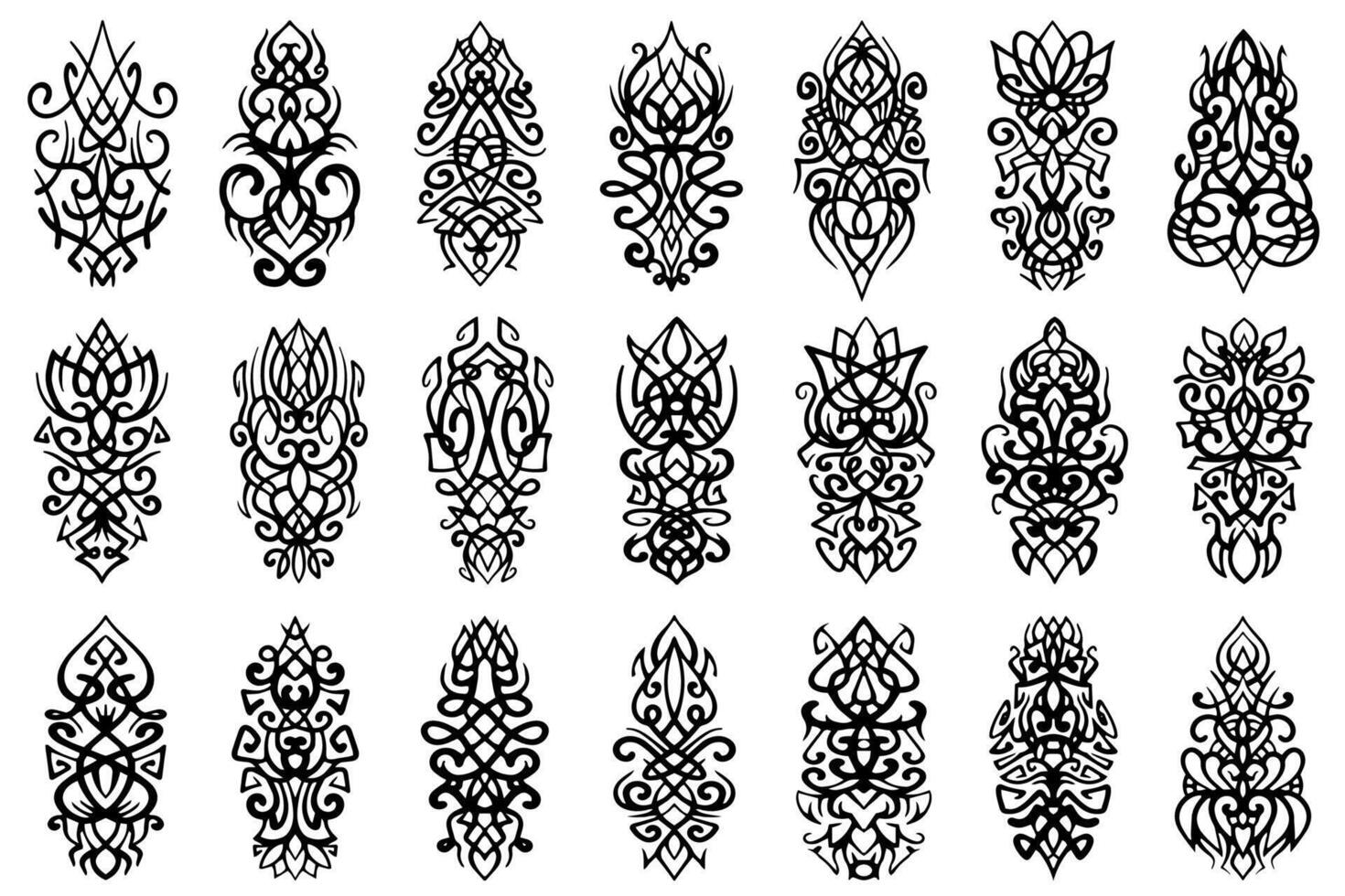 Set of abstract vintage, ornamental decorative design elements. Swirl decorative flourish patterns collection. vector